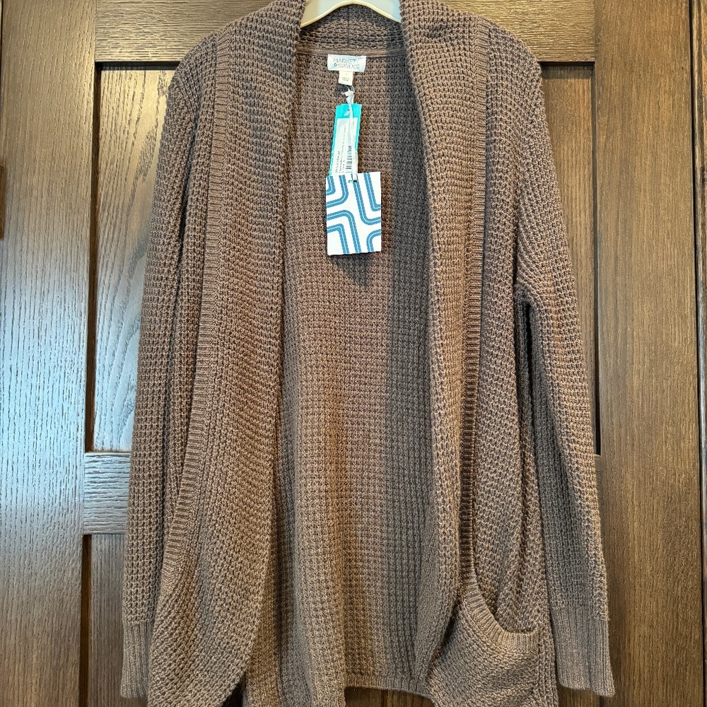Market & Spruce Tabatha Waffle Knit Cotton Blend Cardigan, Brown. NWT!